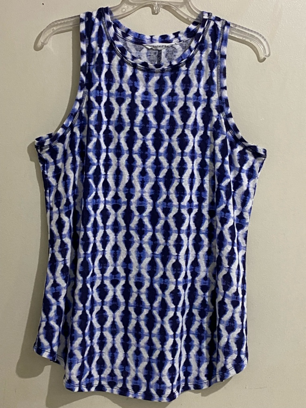 Athleta Blue and‎ White Geo-Print Sleeveless Tank Size M